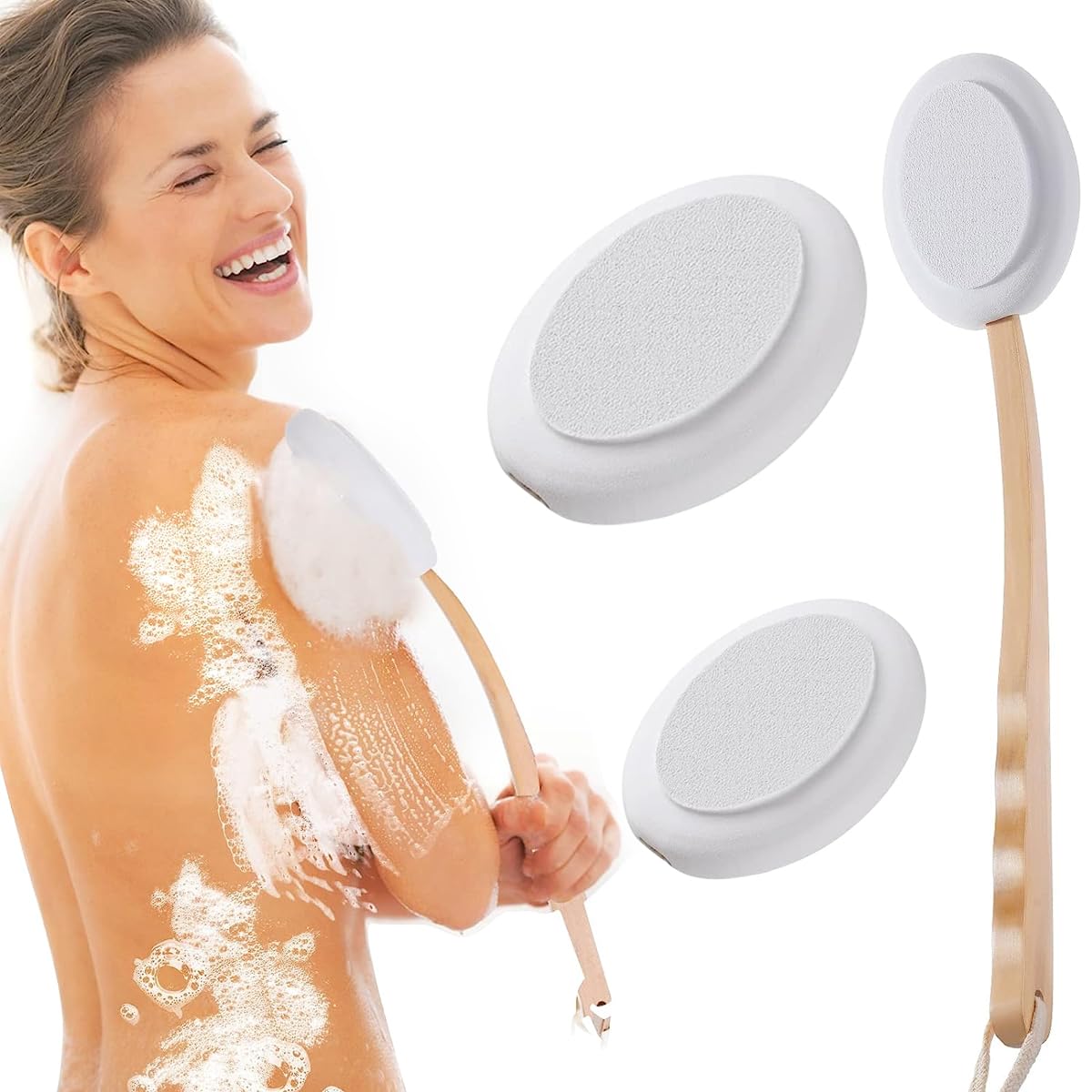 MAYCREATE Lotion Applicator for Your Back, Lotion Applicators, Long Wooden Handle with 3 Replaceable Brush Head for Bath and Shower, Exfoliating or Dry Skin Brushing MAYCREATE Lotion Applicator for Your Back, Lotion Applicators, Long Wooden Handle with 3 Replaceable Brush Head for Bath and Shower, Exfoliating or Dry Skin Brushing